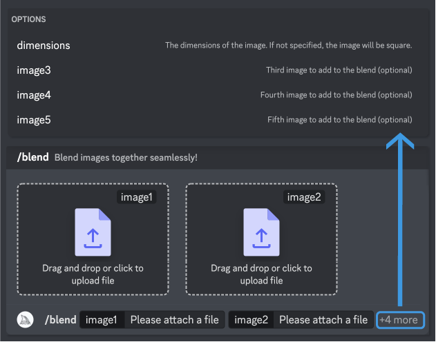 Image showing the discord app interface for the Midjourney /blend command