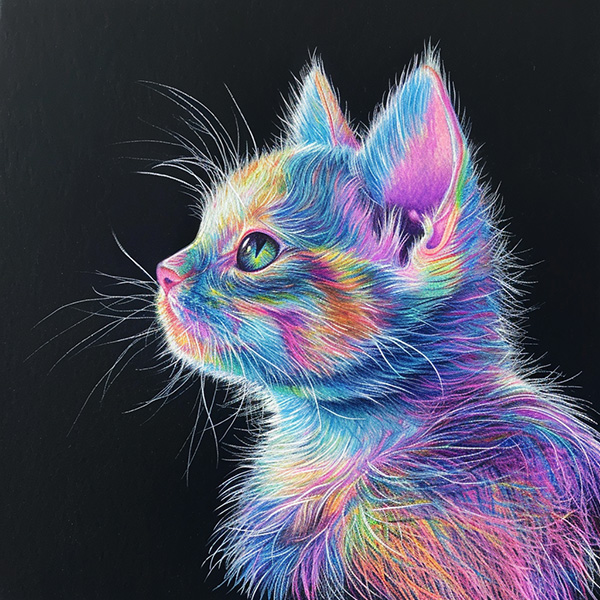 Midjourney image of Iridescent colored cat