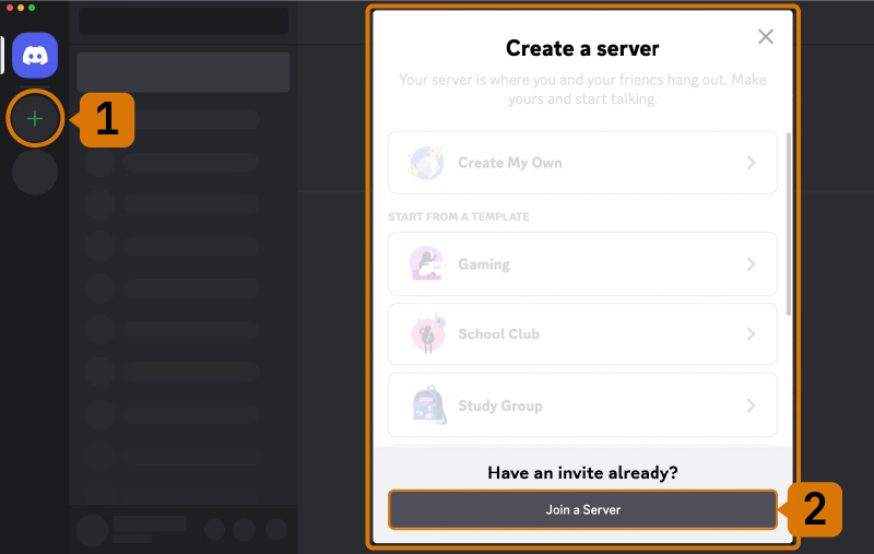 image showing step one and two of joining the Midjourney Discord Server