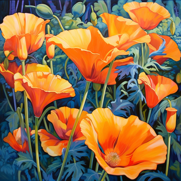 Midjourney Version 5.1 example image of the prompt Vibrant California Poppies