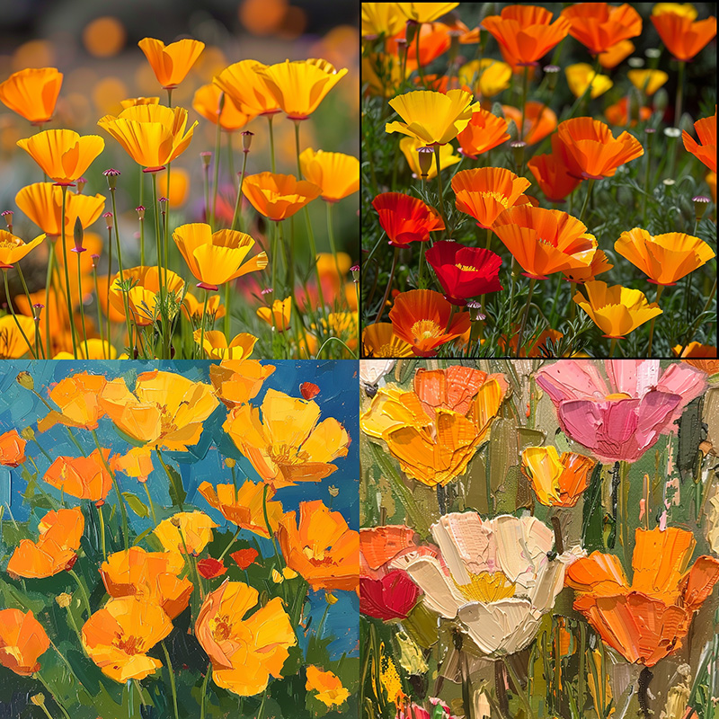 Midjourney Version v6 example image of the prompt vibrant california poppies --v 6 --style raw