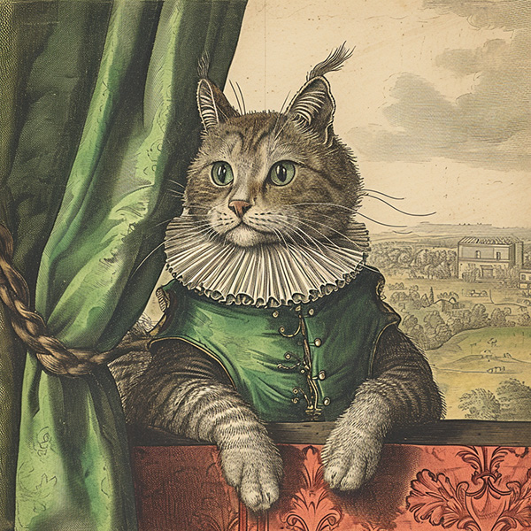 Midjourney image of a 1600s cat
