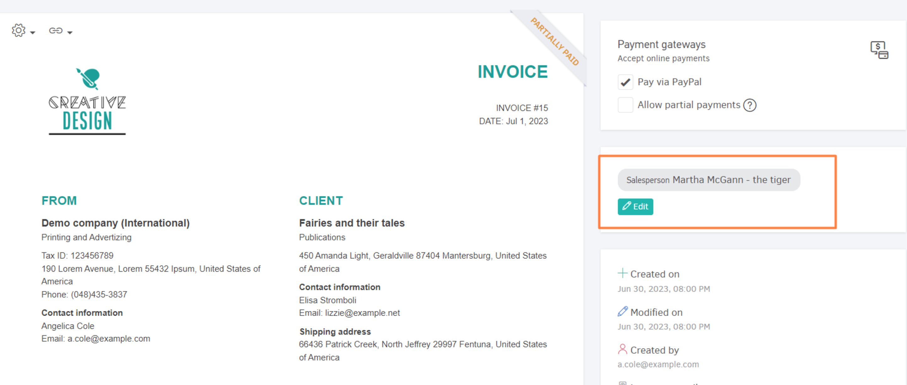 tracking category in the invoice's page 1