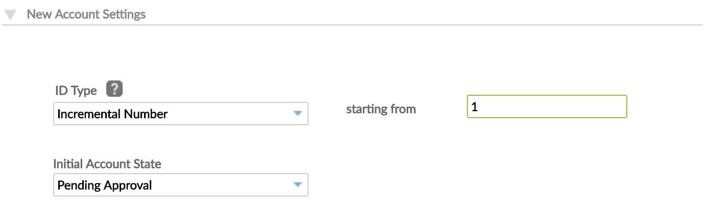 New Account Settings with ID Type set to Incremental Number