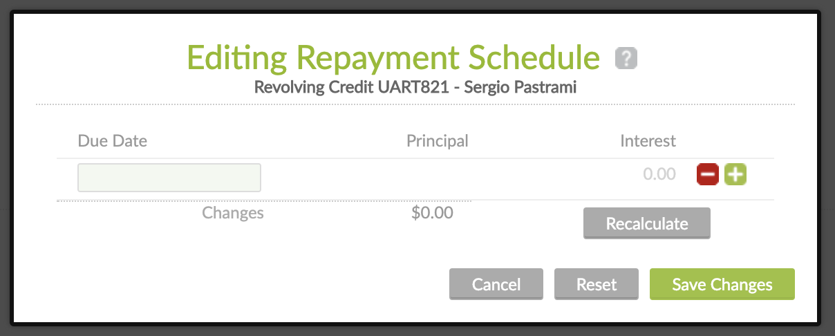 Editing Repayment Schedule on Revolving Credit while in Pending Approval state.