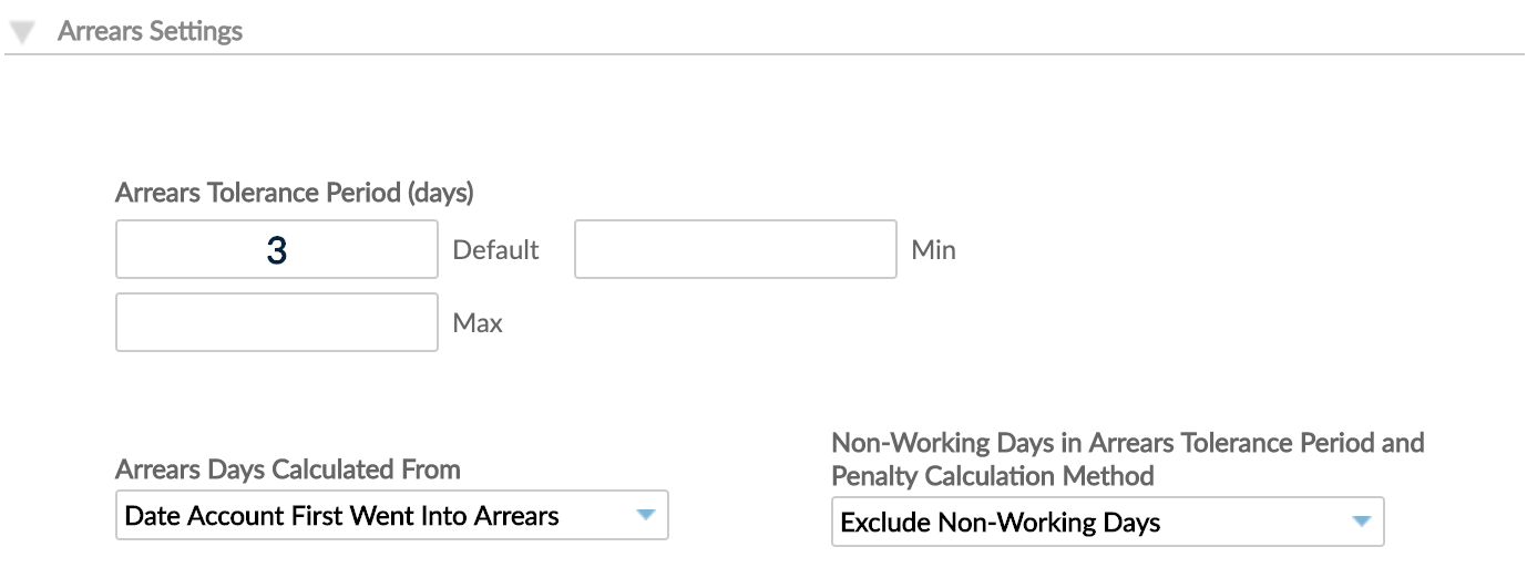 Arrears settings - Non-Working Days method