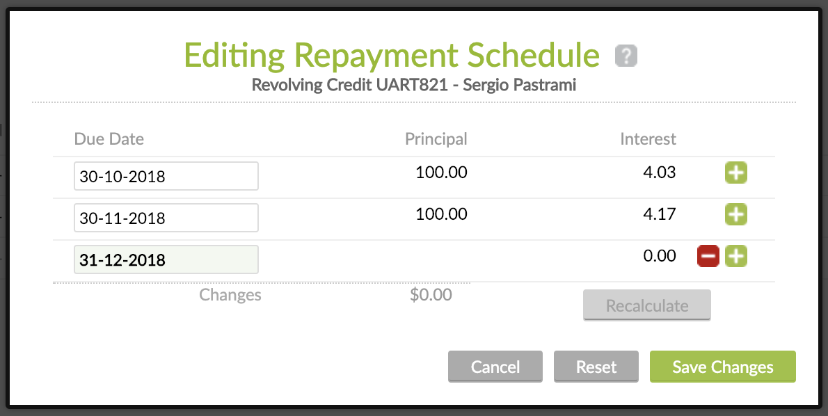 Editing Repayment Schedule on Revolving Credit - custom installment manually added