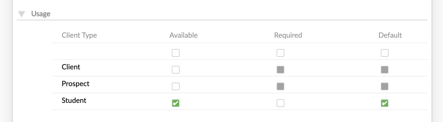 Custom field definition has available and default setting selected