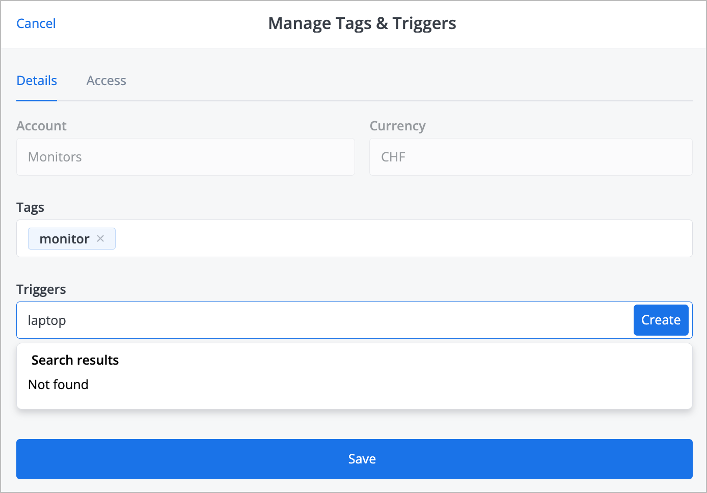 Manage t and t dialog