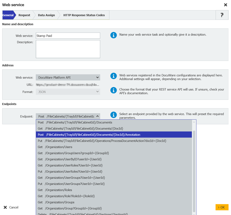 Web service platform table example