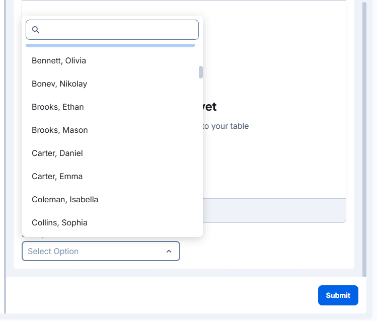 User field in a task with people listed as last name, first name