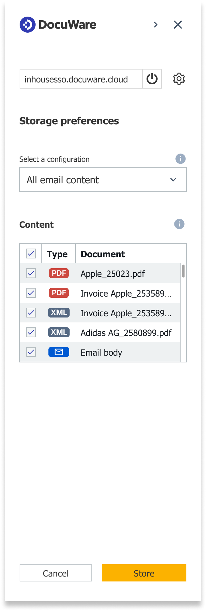 Using Connect to Outlook Email configurations in DocuWare for Outlook