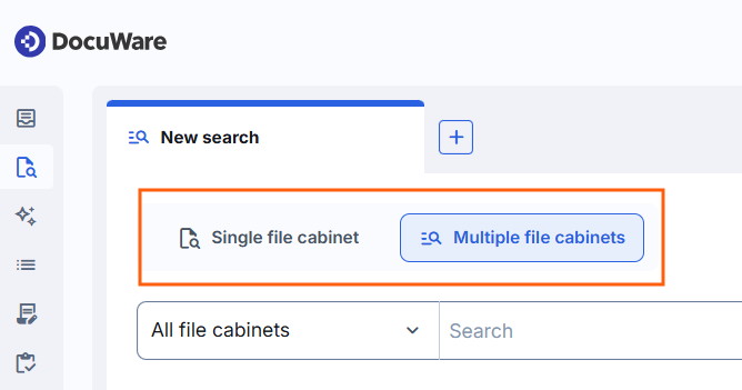 Choice between a search across multiple file cabinets and a search in a single file cabinet