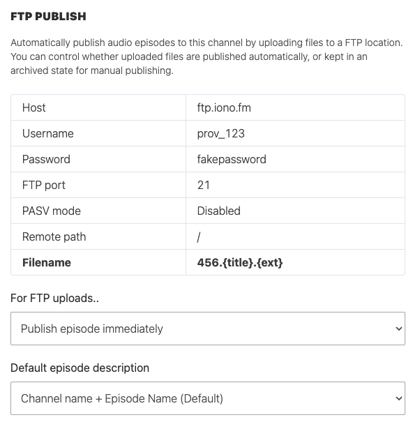 Example channel FTP configuration 