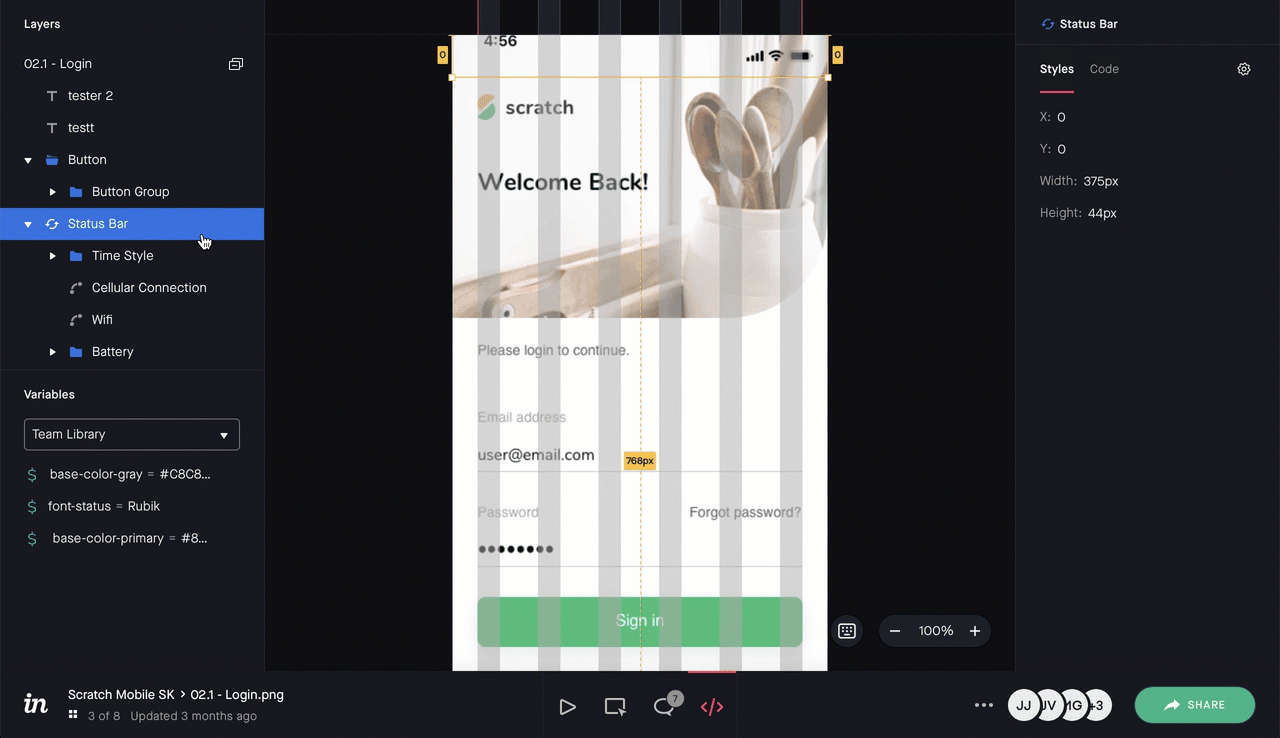 This GIF demonstrates the steps for downloading one or more assets for the entire prototype screen when using InVision Inspect.