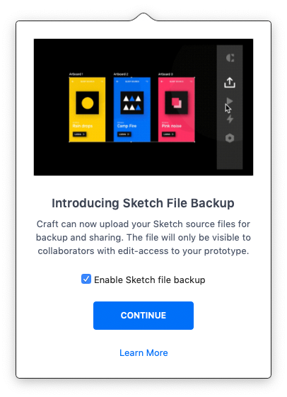 Dialog to enable Sketch file backup for the first time