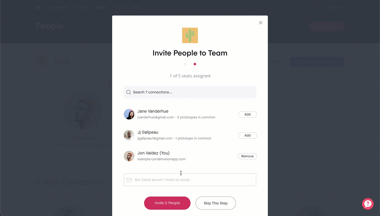 Inviting members when creating a team
