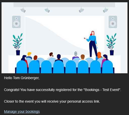 Bookings displayed in the email