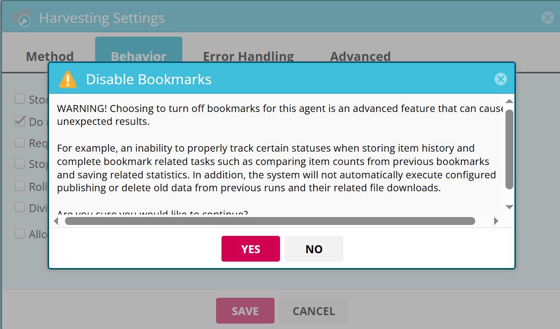 Harvesting setting-DoNotReportRefreshWarning