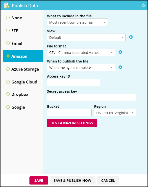 Publish Web Harvested Data to Amazon S3 – Mozenda