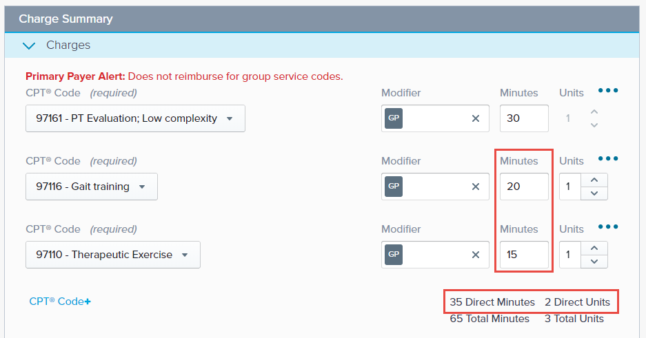 EMR_2.0_Documentation_Charge Summary_Total and Direct Minutes