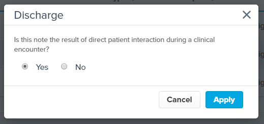 EMR_2.0_Documentation_Discharge_Popup_Direct Patient Interaction_Yes