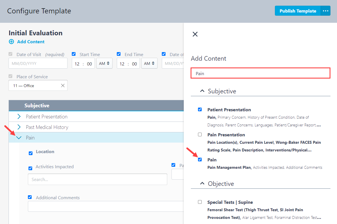 EMR_2.0_Documentation_Templates_Configure Template_Add Content_Subsections_Checkboxes