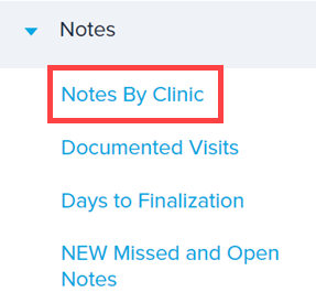 EMR_Analytics_Notes Menu_Notes By Clinic