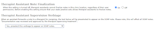 EMR_Clinic Settings_Therapist Assistant setting