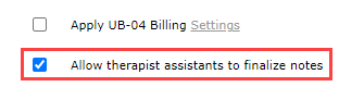 EMR_Insurance Manager_Settings_Allow Therapist to Finalize
