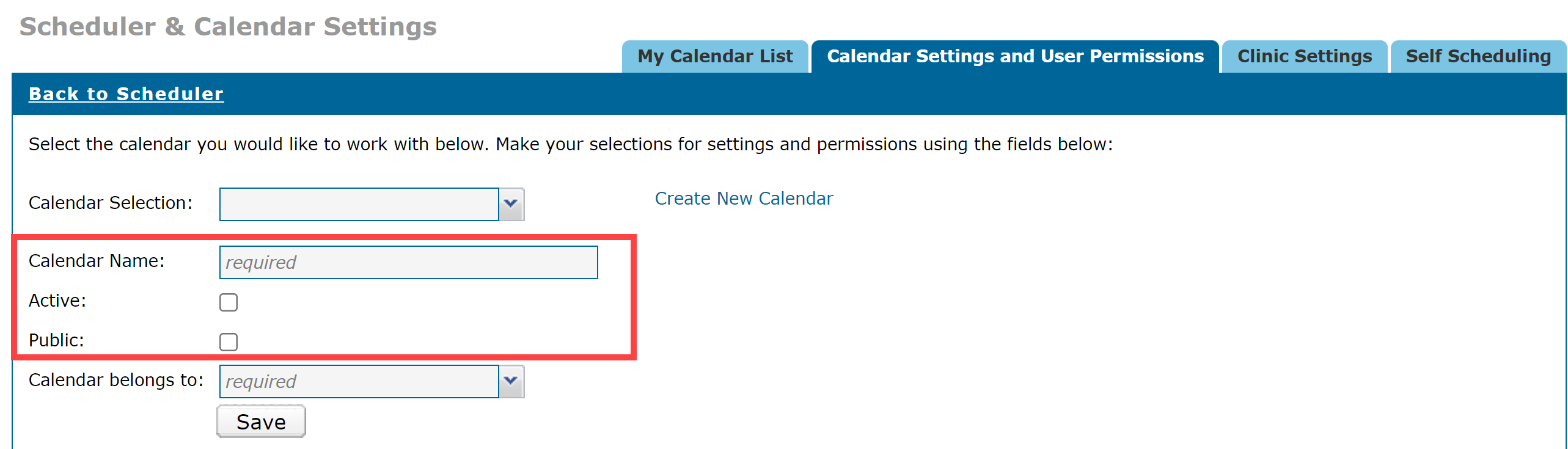 EMR_Manage Calendars_Calendar Settings_User Permissions_Calendar Name_Active_Public
