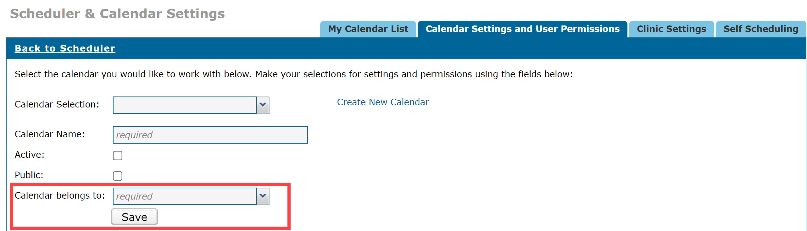 EMR_Manage Calendars_Calendar Settings_User Permissions_Calendar belongs to