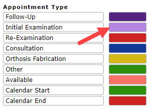 EMR_Manage Calendars_Clinic Settings_Appointment Type_Colors