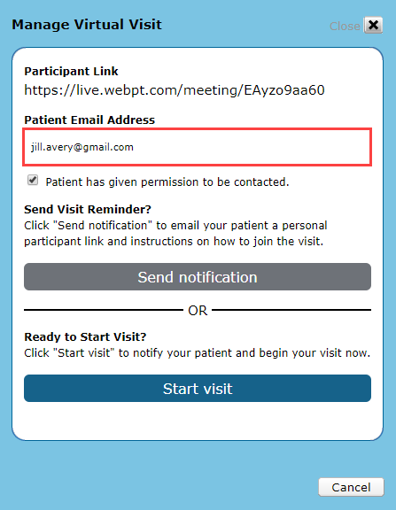 EMR_Virtual Visit_Patient Email field
