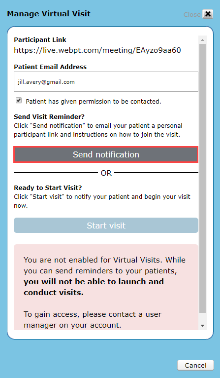 EMR_Virtual Visit_Send Notificaton Patient Link