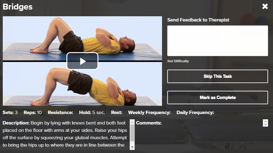 Strivehub_Patient Portal_Exercises Tab_Exercise Preview