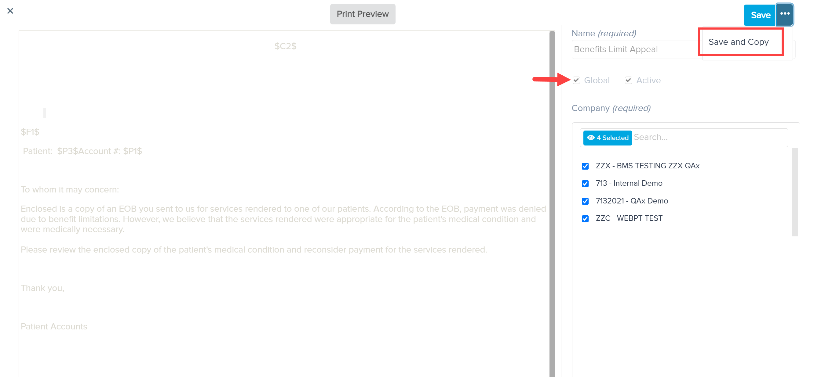 WebPT Billing | Dynamic Form Letters