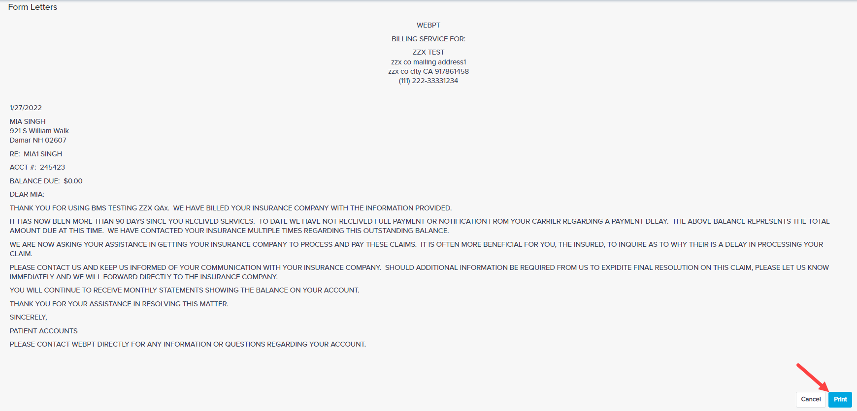 WebPT Billing | Form Letters