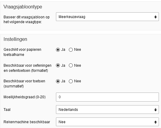 vraagsjabloon aanmaken