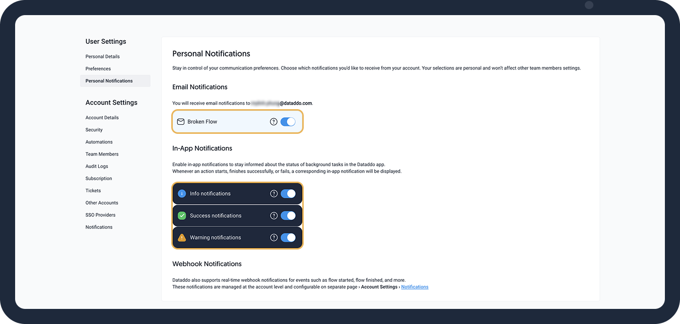 Configure notifications.