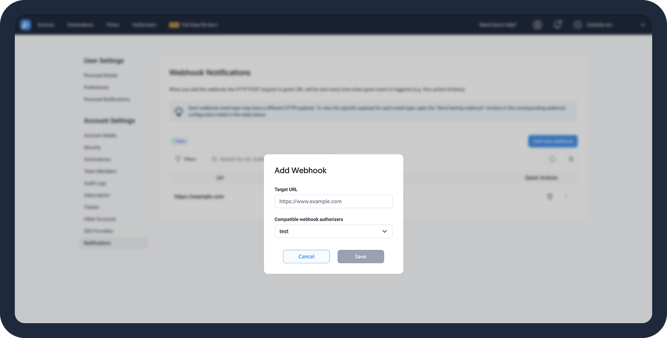 Webhook notifications.