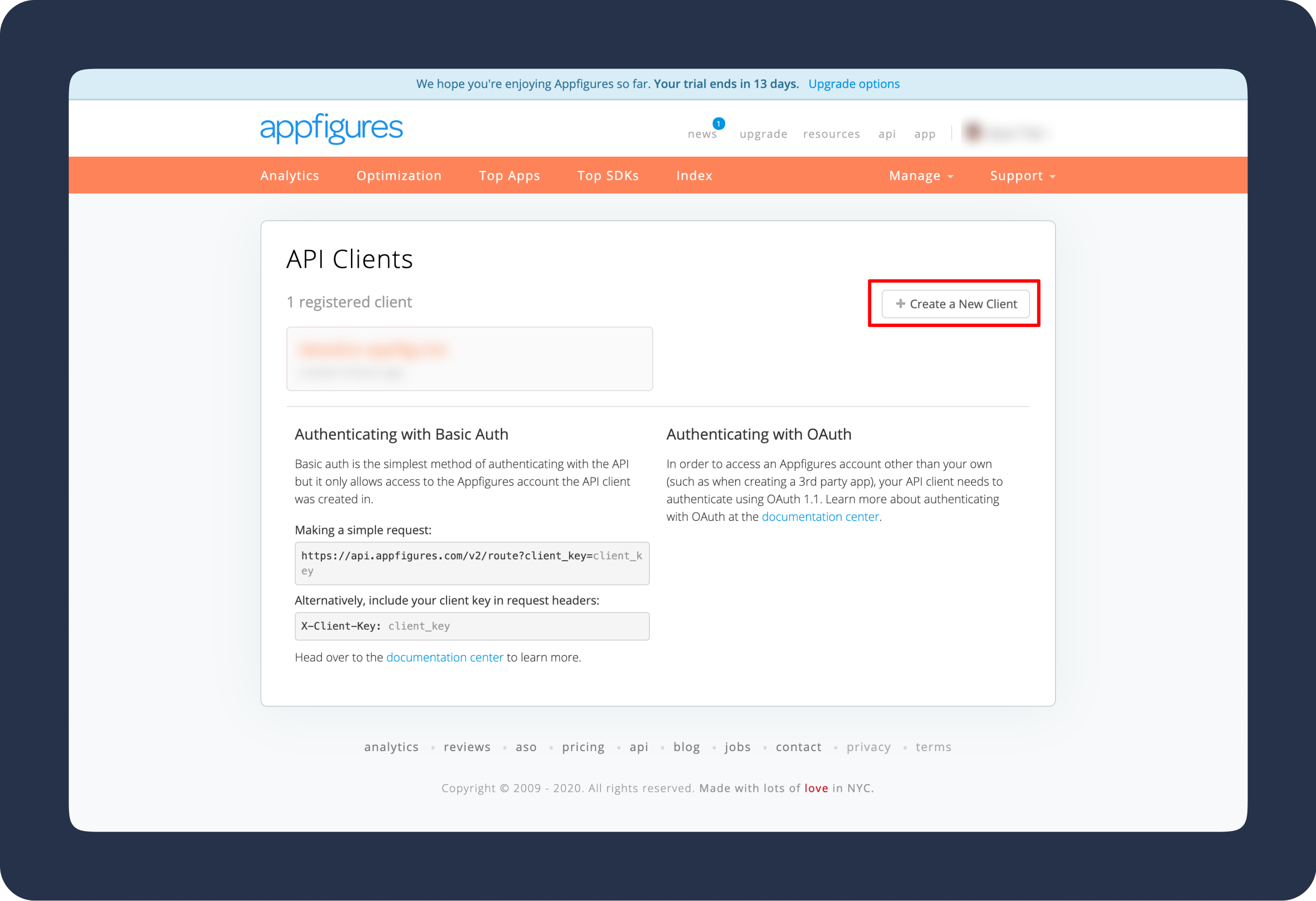Appfigures- API Client key 1