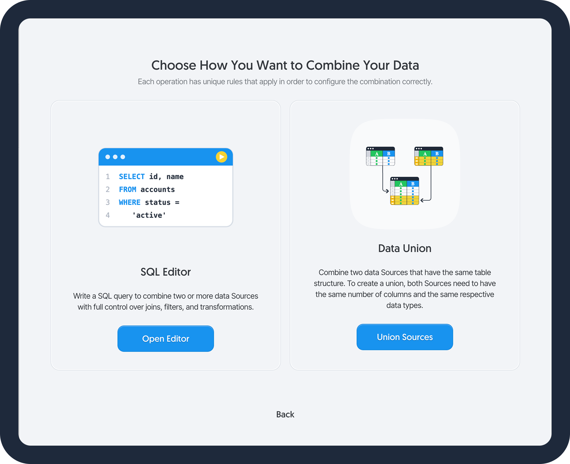 Data source combination options