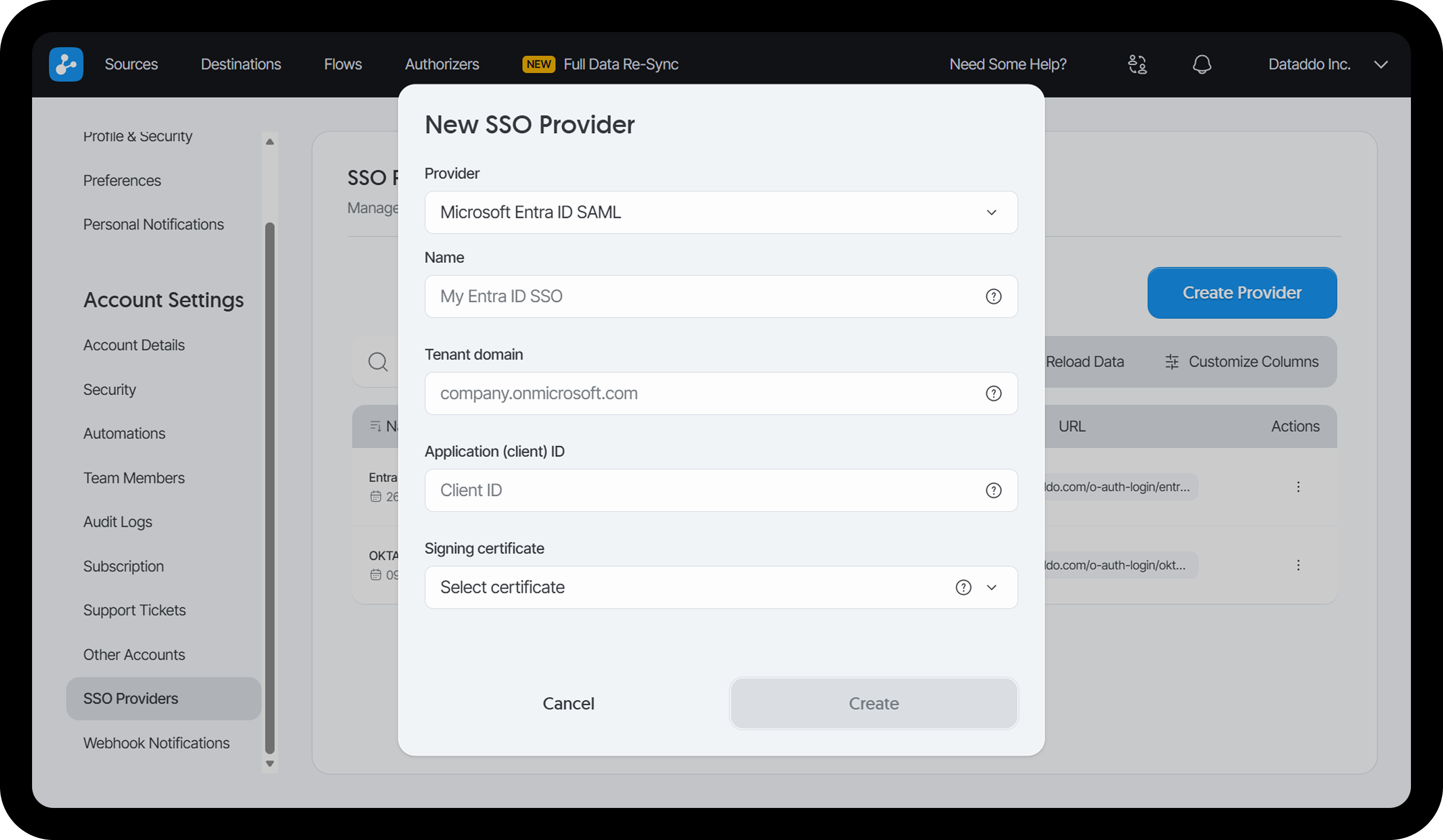 Adding an SSO provider.