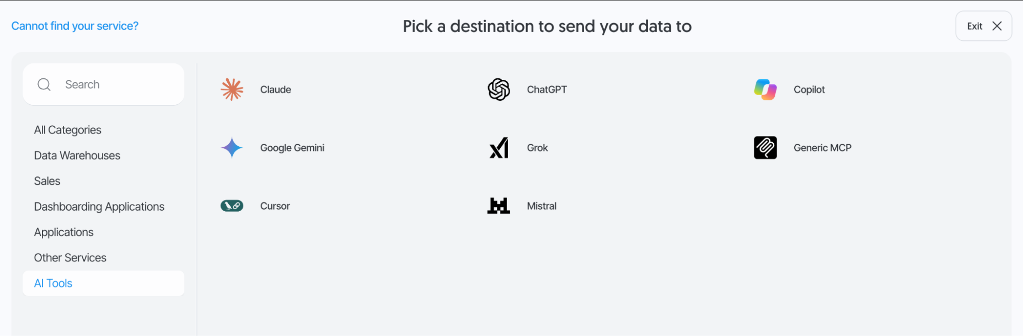 Pick an AI tool as a destination