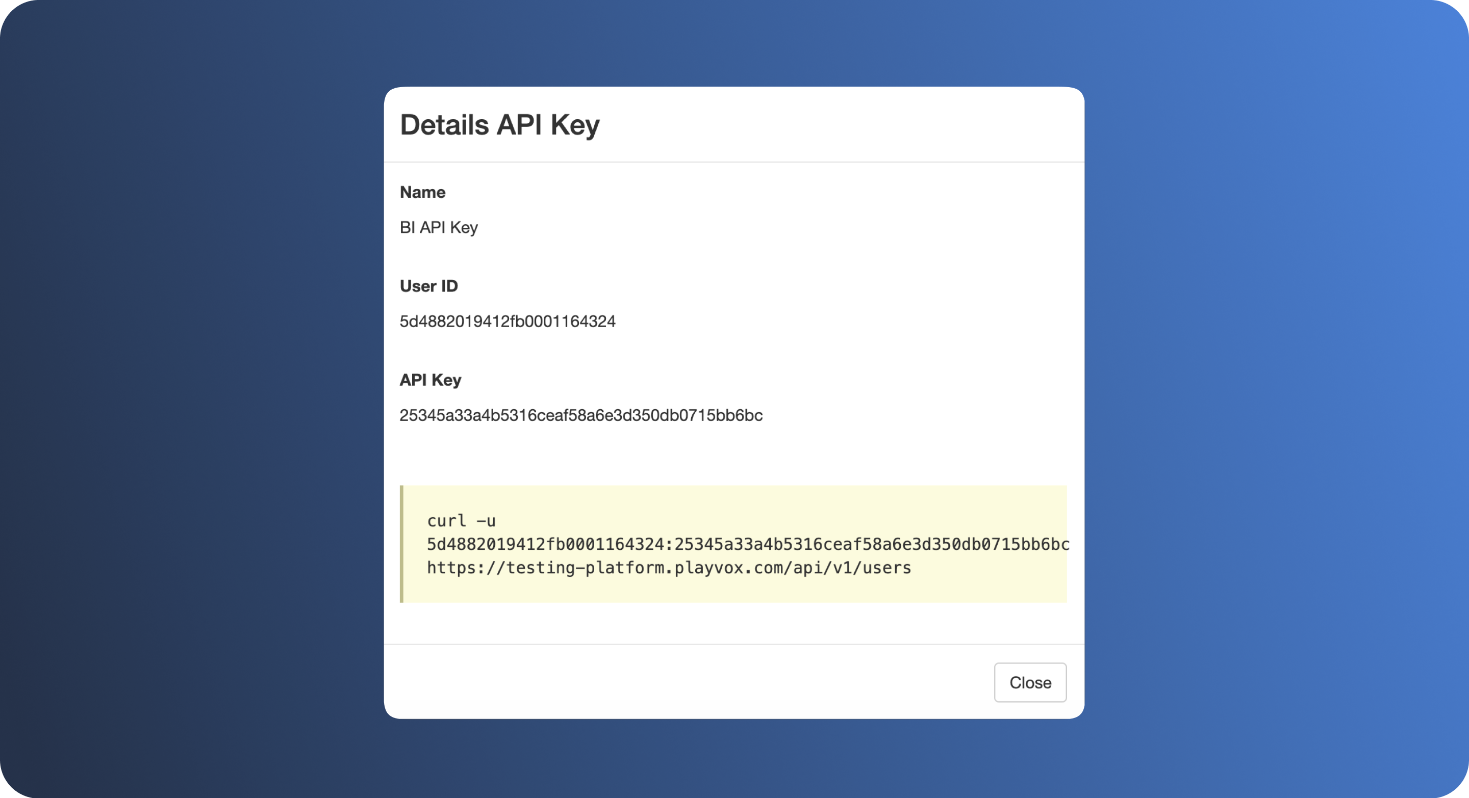 Playvox - API key 2