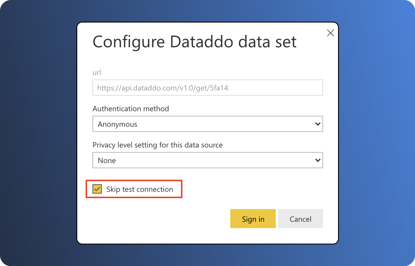 Power BI - Configure Dataddo data set