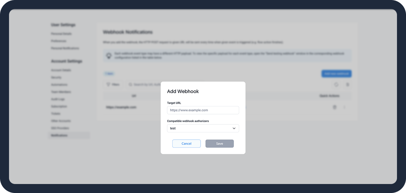 Add a new webhook.