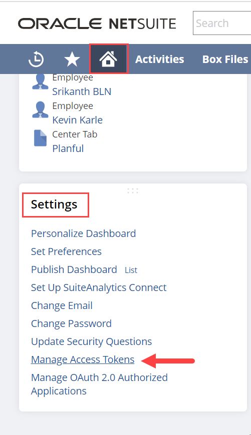 1. Home - Settings -Manage access token(1)