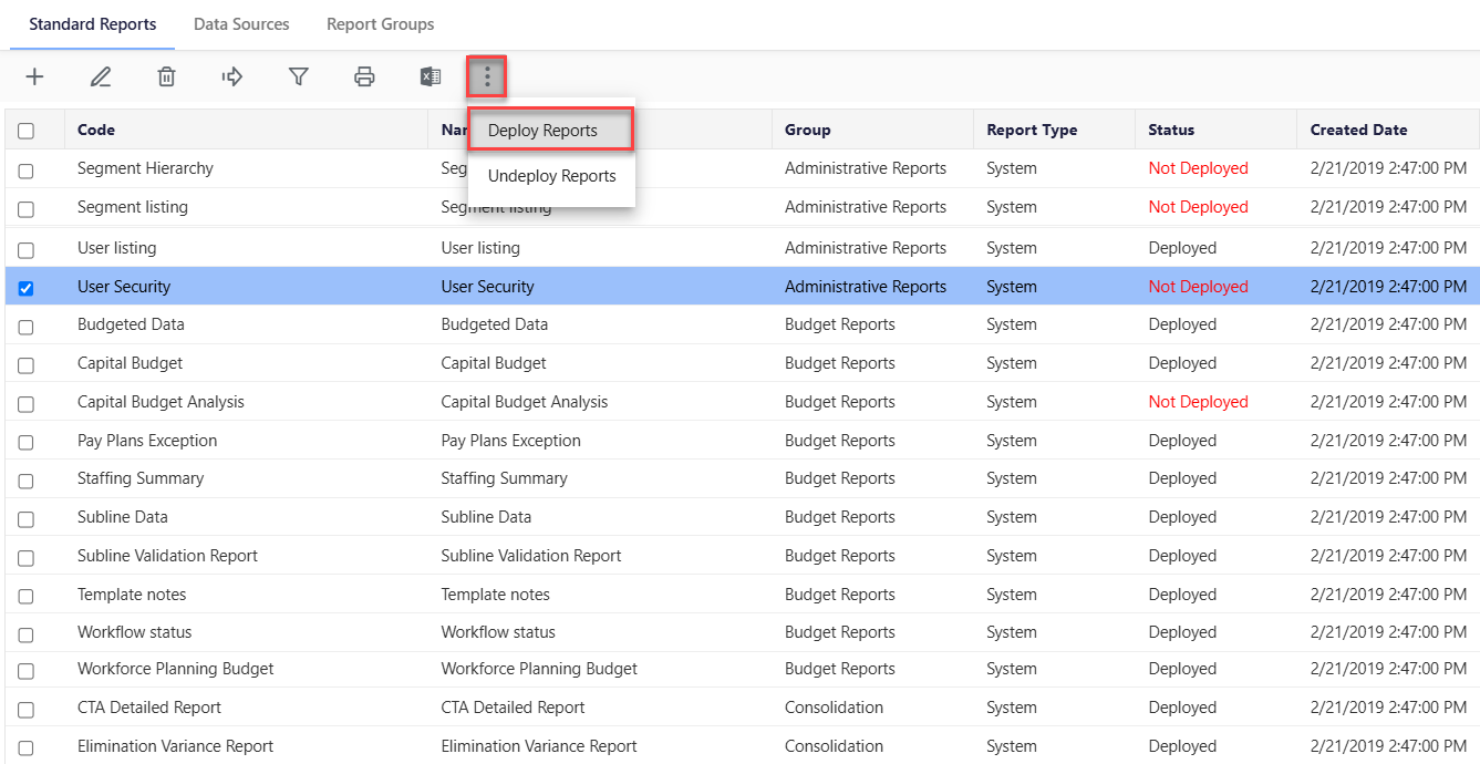 Standard Reports - Deploy Reports Option